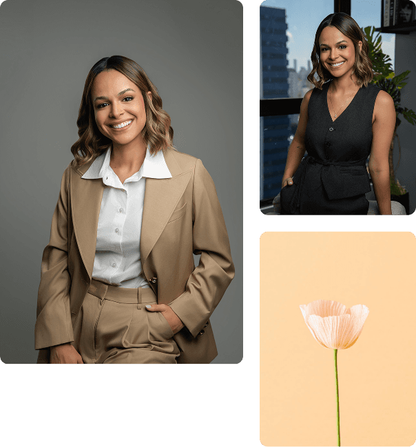 Dra. Arquizia Morais em fotos profissionais, incluindo atendimento em consultório de nefrologia